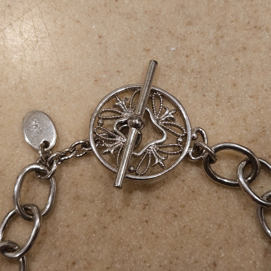Rare Vintage Monica Rich Kosann Silver Charm Rolo Toggle Filigree Bracelet — image 2 of 8